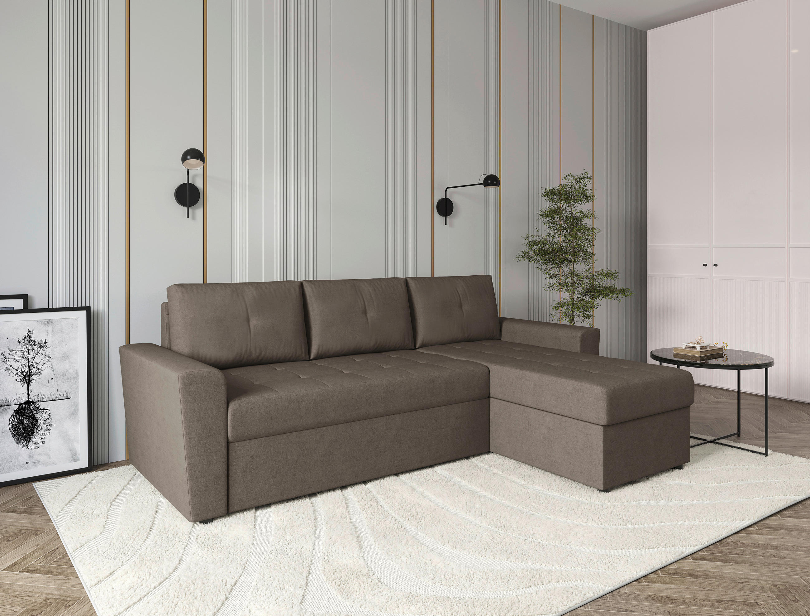 ECKSOFA TERMOLI in Jacquard Taupe  231/155 cm  - Taupe/Schwarz, Design, Kunststoff/Textil (231/155cm) - MID.YOU