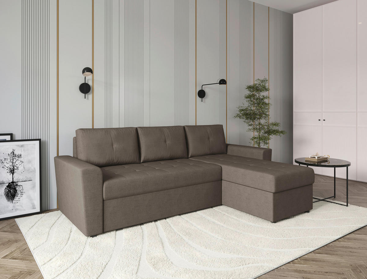 ECKSOFA TERMOLI in Jacquard Taupe  231/155 cm  - Taupe/Schwarz, Design, Kunststoff/Textil (231/155cm) - MID.YOU
