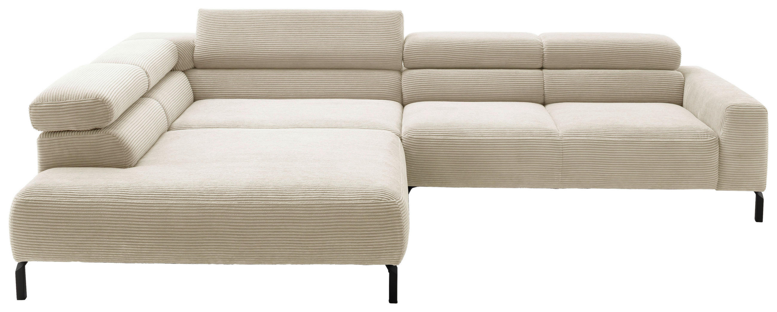 ECKSOFA inkl. Funktion in Cord Naturfarben  - Schwarz/Naturfarben, Modern, Textil/Metall (219/309cm) - Pure Home Lifestyle