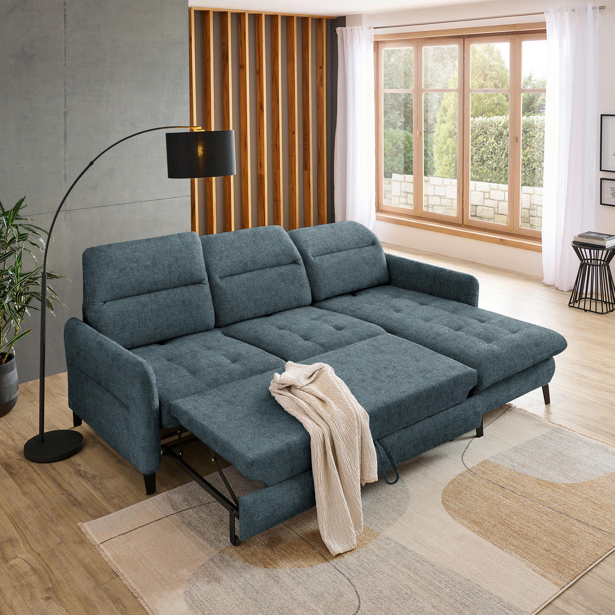 ECKSOFA Blau Flachgewebe  - Blau/Schwarz, KONVENTIONELL, Textil/Metall (254/190cm) - Livetastic