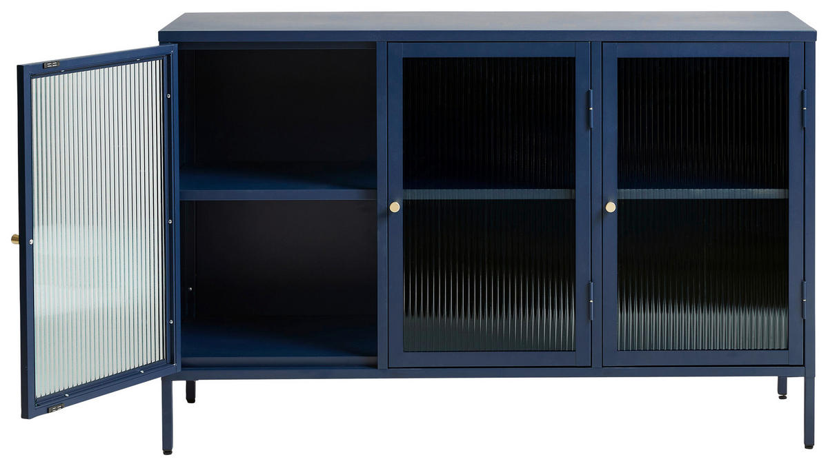 SIDEBOARD  in 132/85/40 cm  - Goldfarben/Dunkelblau, Design, Glas/Metall (132/85/40cm) - Lomoco