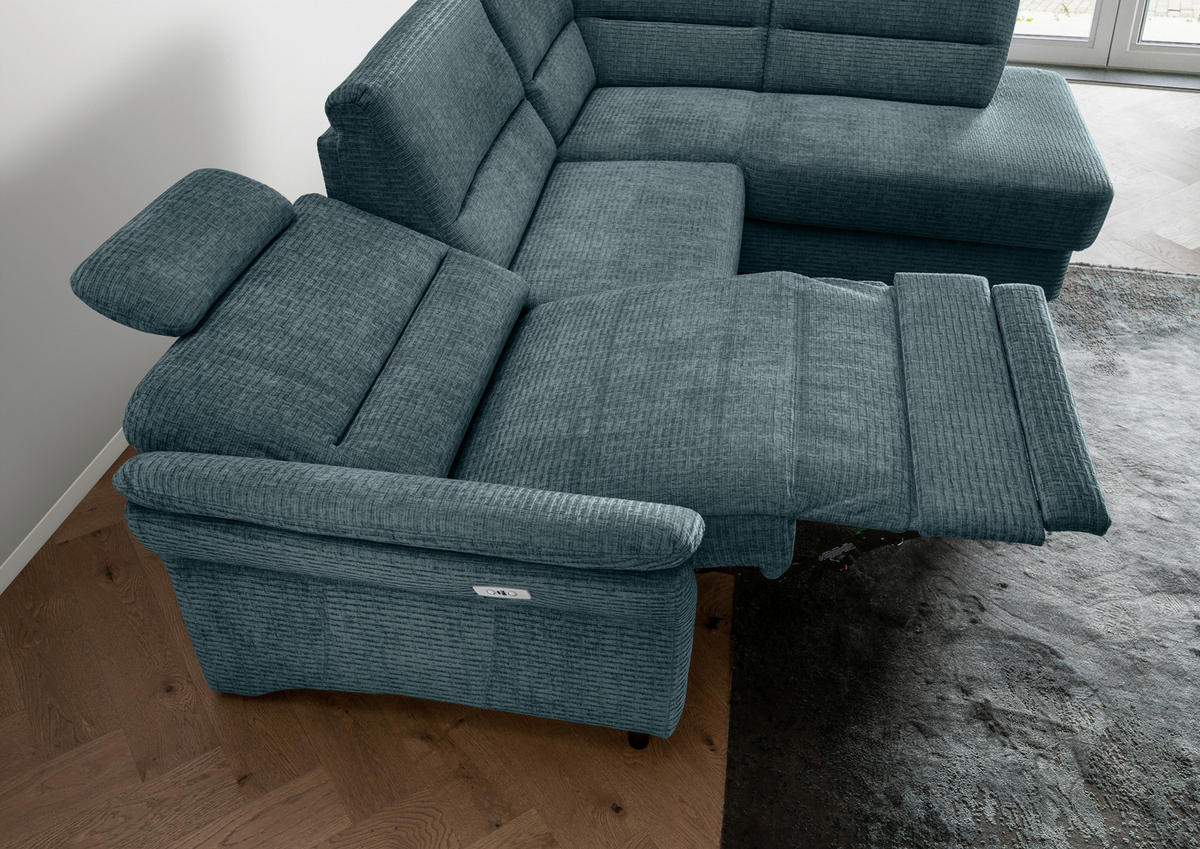 ECKSOFA in Mikrofaser Blau  - Blau/Schwarz, Modern, Holz/Textil (266/190cm) - Livetastic
