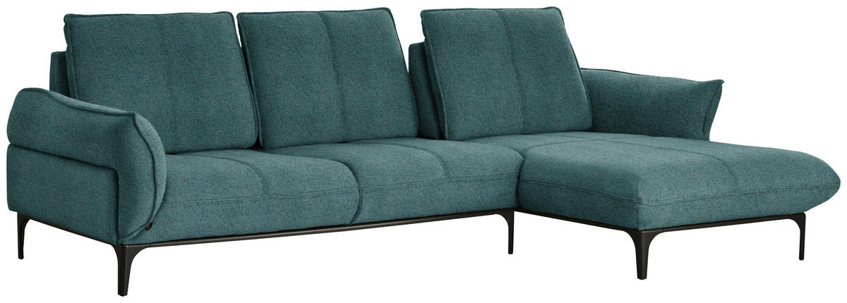 ECKSOFA in Webstoff Petrol  - Petrol/Schwarz, Natur, Textil (277/182cm) - Valnatura