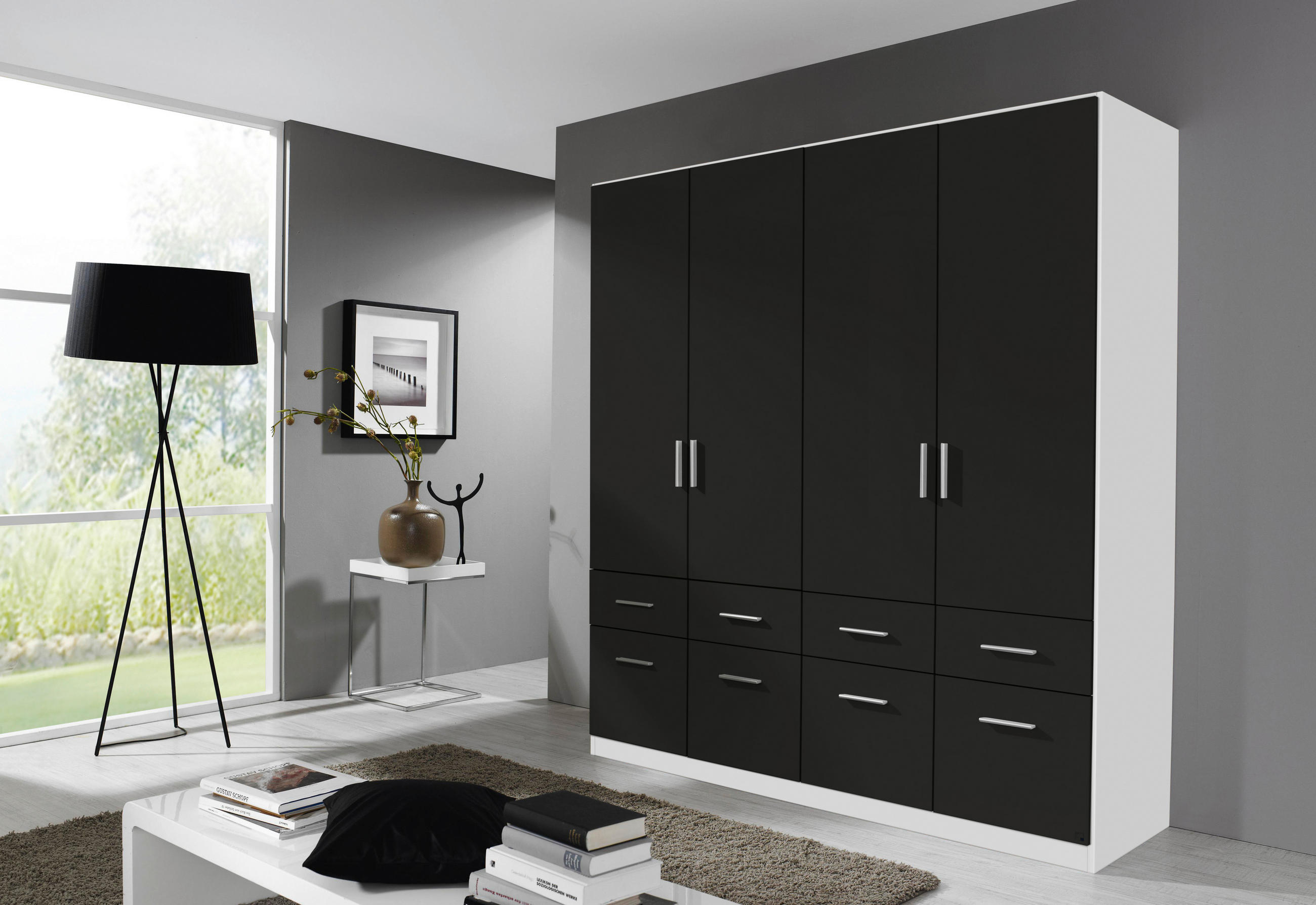 DREHTÜRENSCHRANK in Weiss, Grau - Chromfarben/Weiss, Modern, Holzwerkstoff/Kunststoff (181/210/54cm) - Rauch Möbel