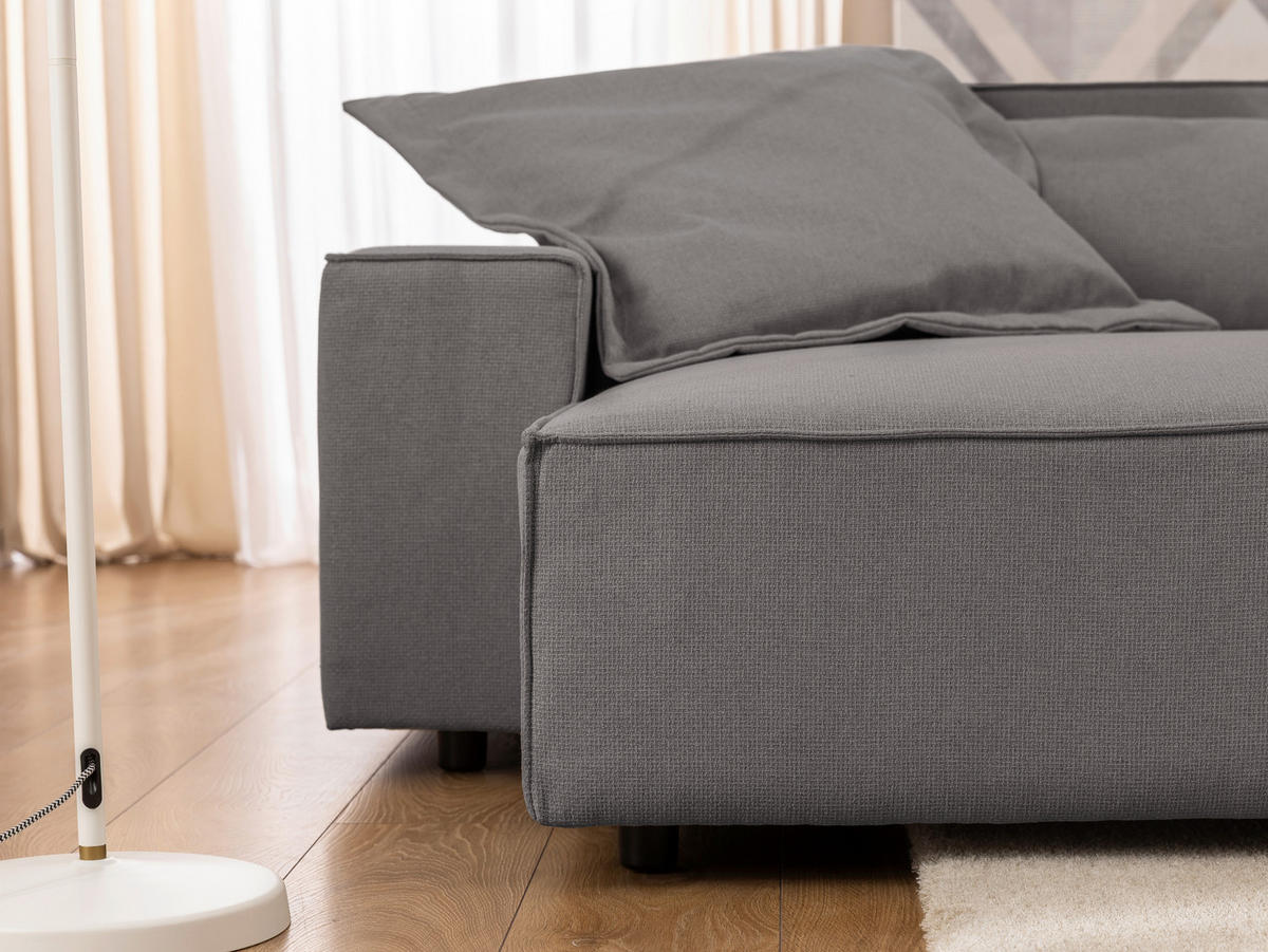 ECKSOFA Webstoff Grau  - Schwarz/Grau, Design, Kunststoff/Textil (251/142cm) - P & B