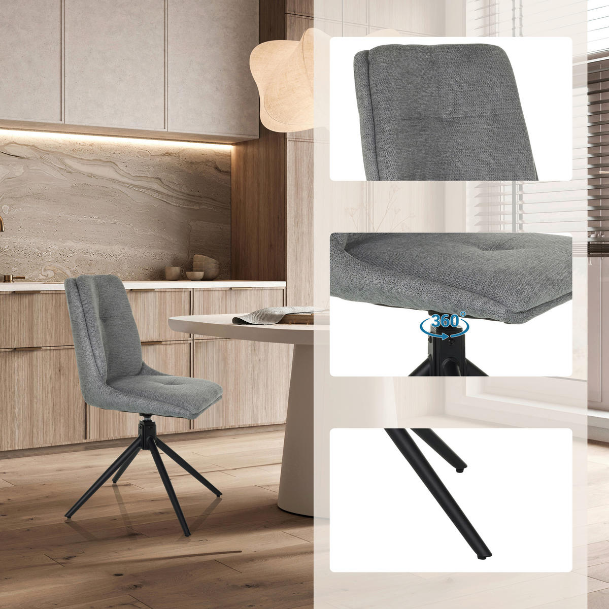 BESUCHERSTUHL  in Flachgewebe Grau  - Schwarz/Grau, MODERN, Textil/Metall (53/89/58cm) - MID.YOU