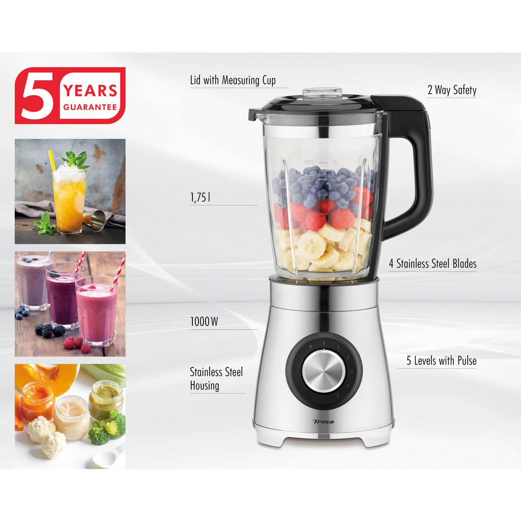 Thumbnail - Trisa Electronics Standmixer, Metall, 1.75 L, 19.5x47.2x24.5 cm, abnehmbare Klingen, abnehmbarer Mixbehälter, Nachfüllöf...