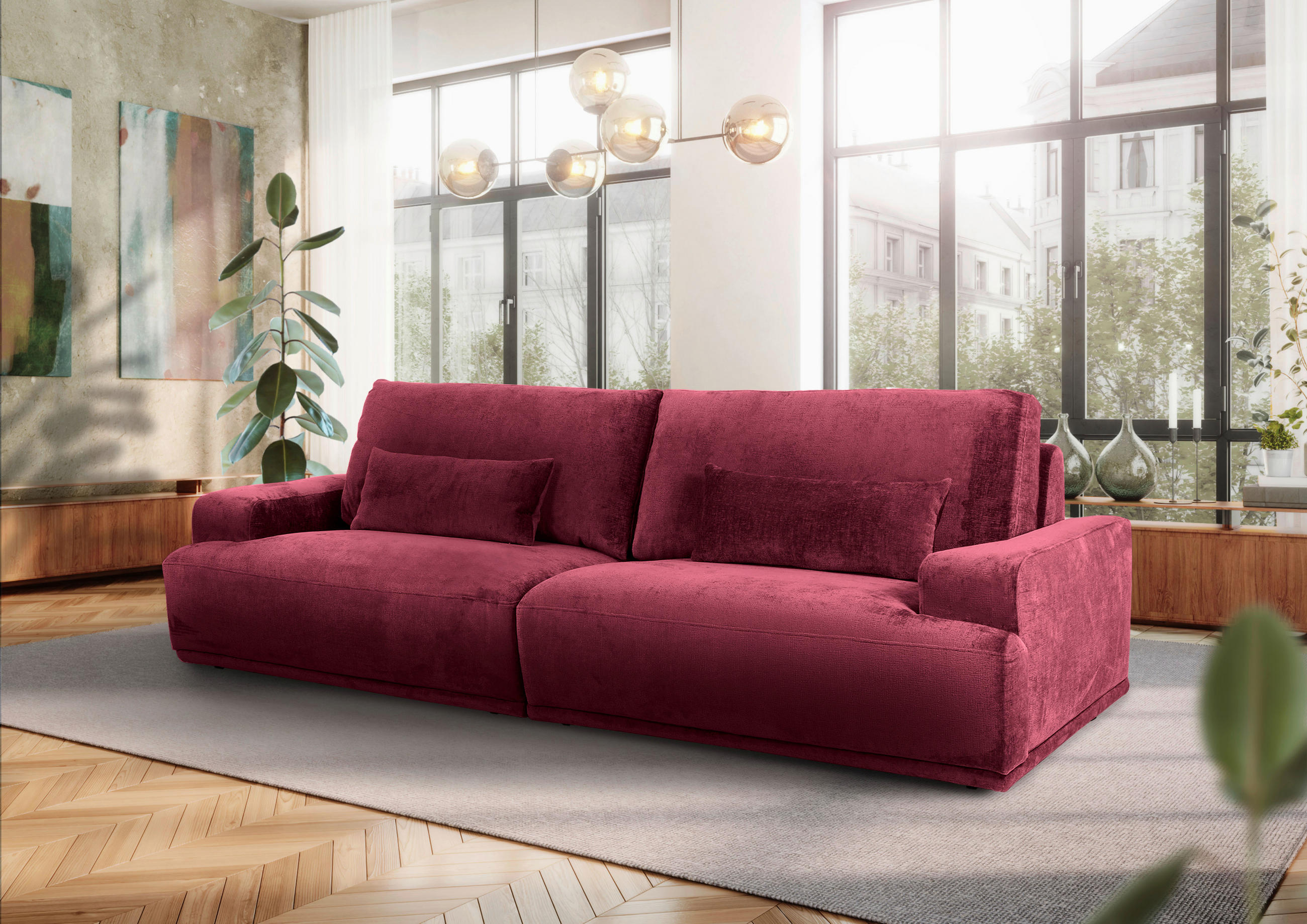 BIGSOFA in Chenille Bordeaux  - Bordeaux/Schwarz, KONVENTIONELL, Kunststoff/Textil (282/73/115cm) - MID.YOU