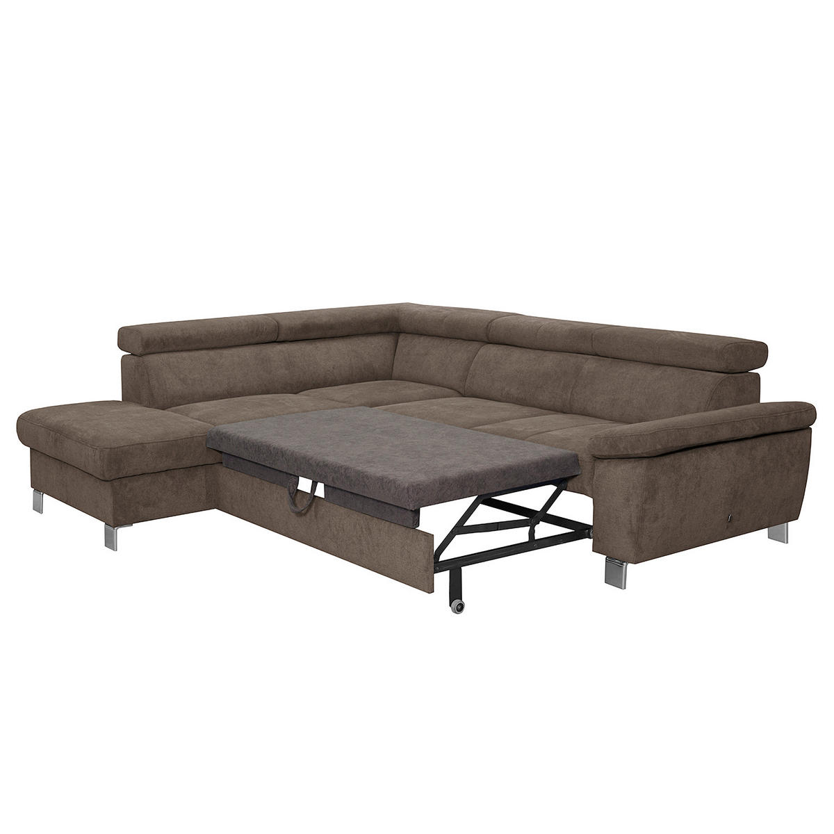 ECKSOFA Dunkelbraun Mikrofaser  - Chromfarben/Dunkelbraun, Design, Textil/Metall (208/248cm) - Livetastic