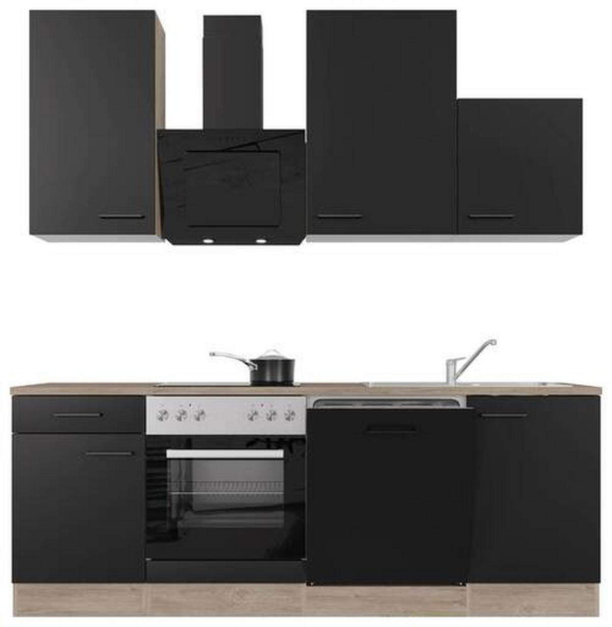 KUCHYŇSKÁ LINKA CAPRI 220 - černá/barvy dubu, Moderní, kov/kompozitní dřevo (220cm) - FlexWell