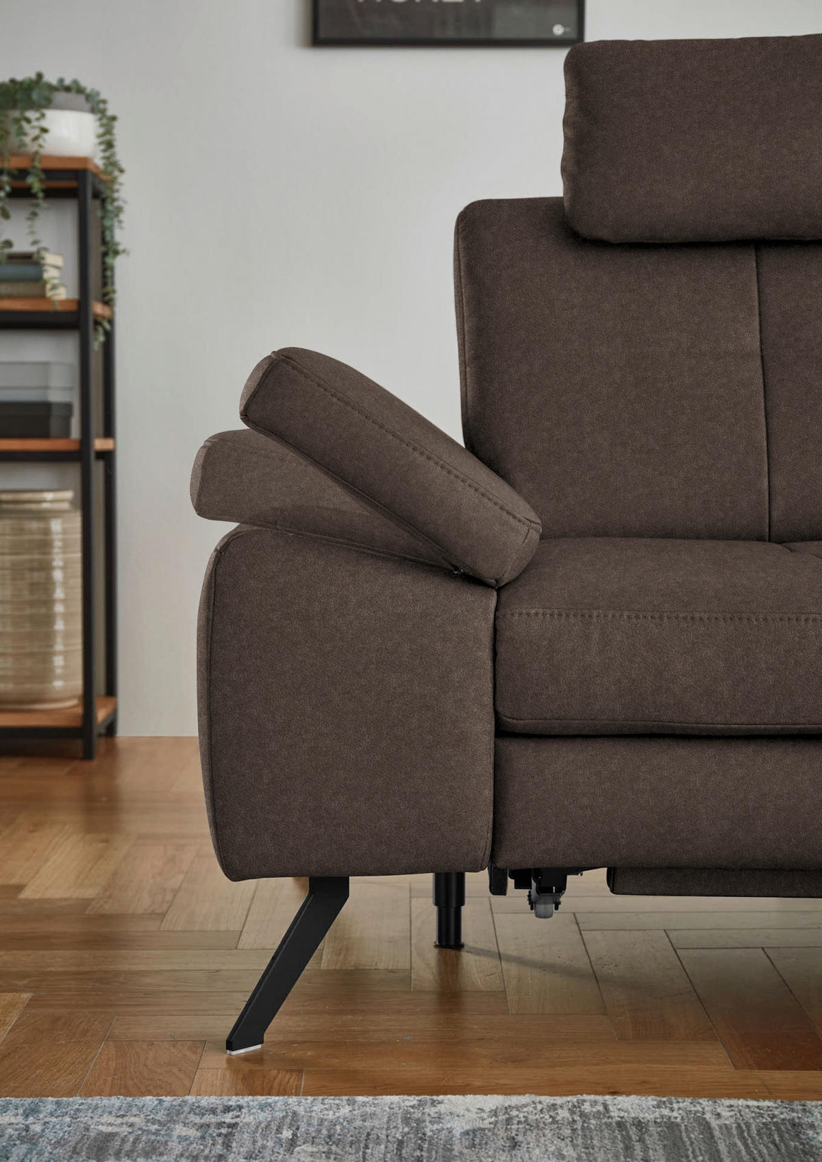 ECKSOFA in Lederlook, Mikrofaser Dunkelbraun  - Dunkelbraun/Schwarz, Design, Textil/Metall (261/220cm) - Beldomo System