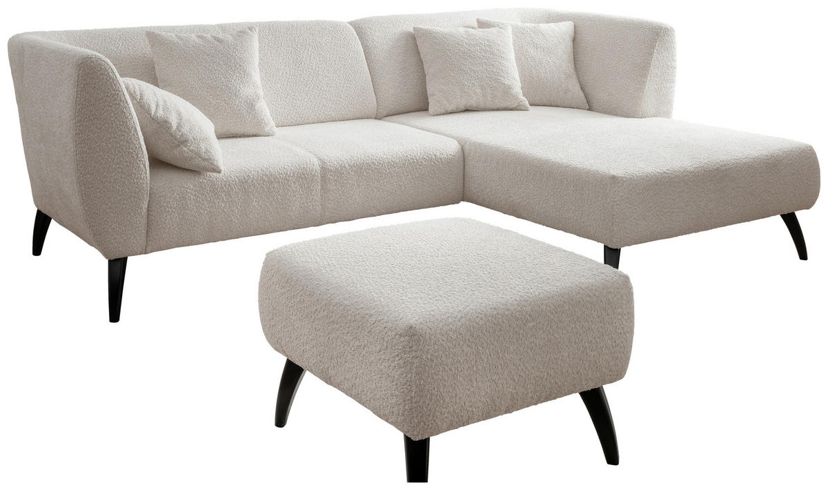 ECKSOFA in Bouclé Weiss  - Weiss/Schwarz, Modern, Holz/Textil (264/160cm) - MID.YOU