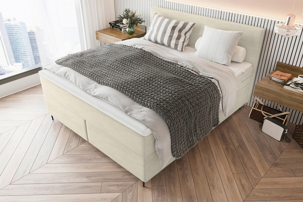 BOXSPRINGBETT 180/200 cm  in Beige  - Beige/Schwarz, KONVENTIONELL, Textil/Metall (180/200cm) - Boxxx