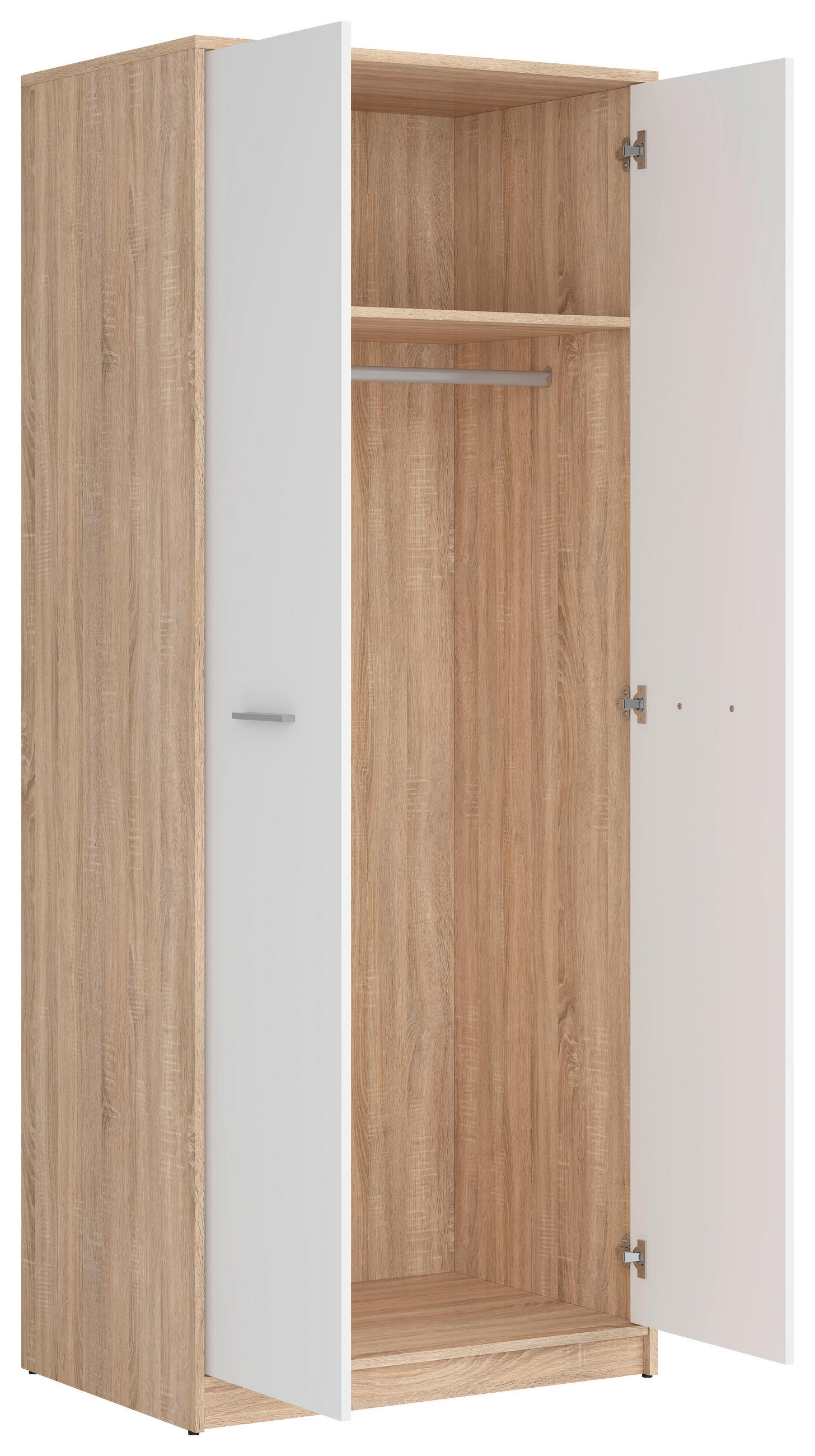 DREHTÜRENSCHRANK 80/197/54,5 cm 2-türig Weiß, Sonoma Eiche  - Silberfarben/Weiß, MODERN, Holzwerkstoff/Kunststoff (80/197/54,5cm) - MID.YOU