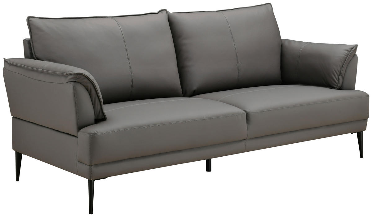2-SITZER-SOFA Dunkelgrau Echtleder Lederlook  - Dunkelgrau/Schwarz, Design, Leder/Holz (195/87/90cm) - MID.YOU