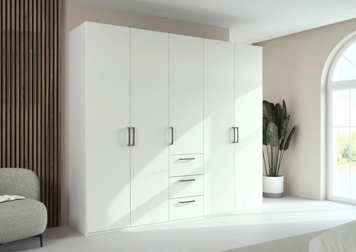 DREHTÜRENSCHRANK 251/235/61 cm,  in Weiß, 5-türig  - Edelstahlfarben/Weiß, Basics, Holzwerkstoff/Metall (251/235/61cm) - Novel