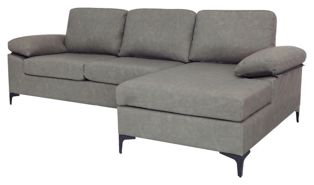 HÖRNSOFFA i läderimitation grå  - svart/grå, Klassisk, metall/textil (262/135cm) - MID.YOU