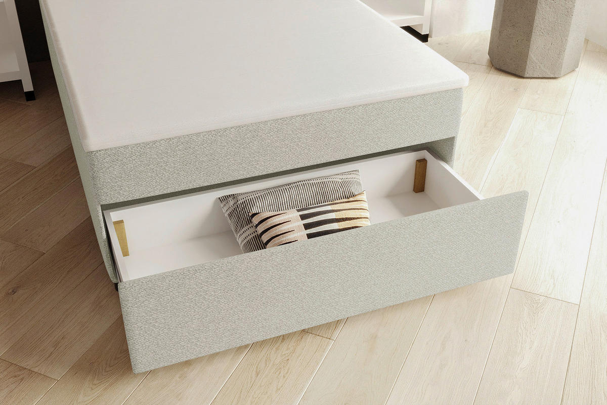 BOXBETT 120/200 cm,  in Hellgrau, Matratze, Topper, Bettschublade, H3 = fest  - Hellgrau/Schwarz, KONVENTIONELL, Kunststoff/Textil (120/200cm) - Boxxx