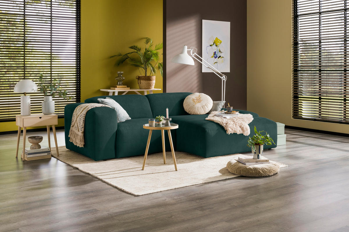 ECKSOFA HANNAH Grün Cord  - Schwarz/Grün, Design, Kunststoff/Textil (252/170cm) - MID.YOU