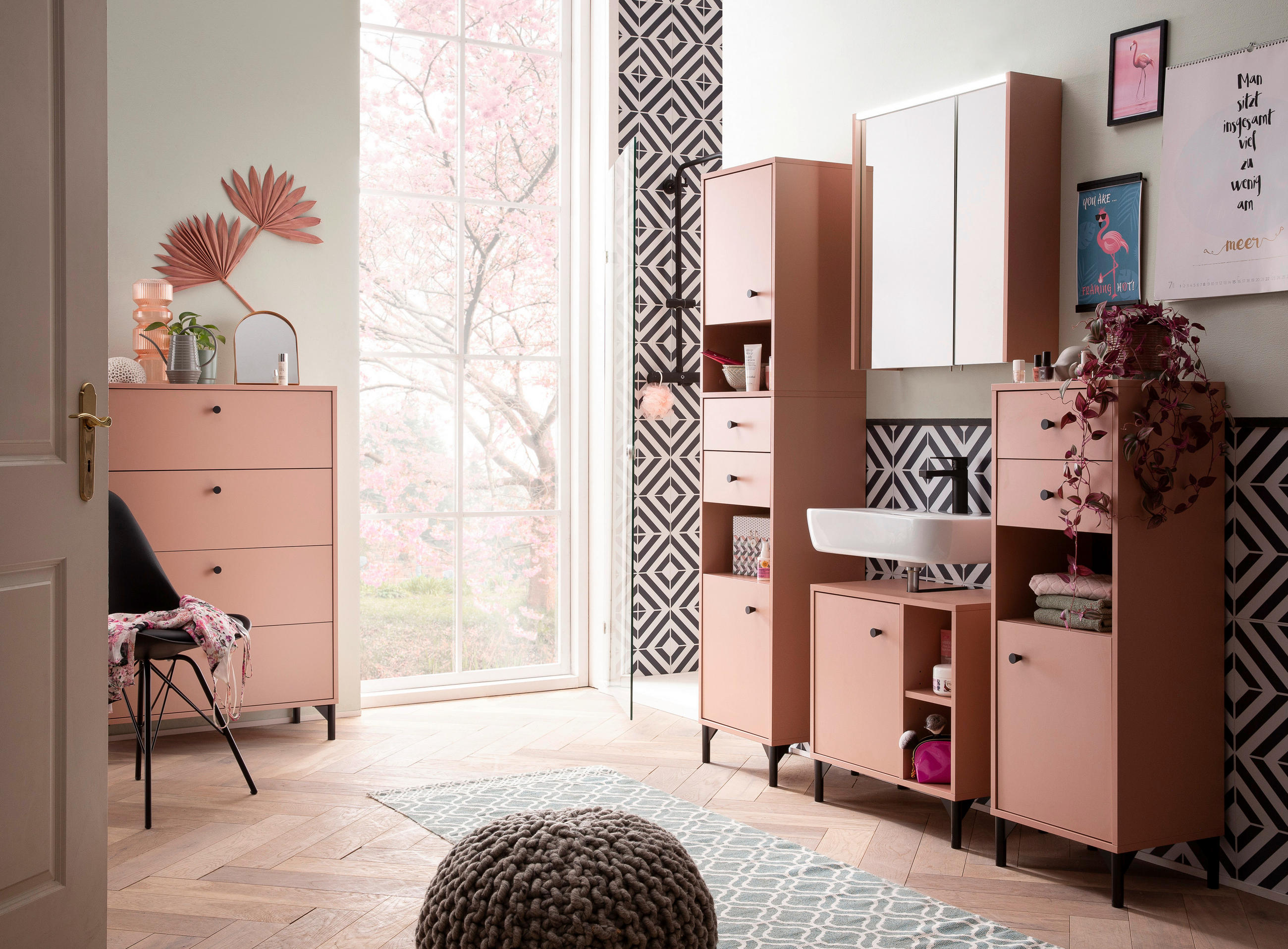 KOMMODE Smash  in 80,1/116,7/40 cm  - Schwarz/Altrosa, KONVENTIONELL, Holzwerkstoff/Kunststoff (80,1/116,7/40cm) - Stylife