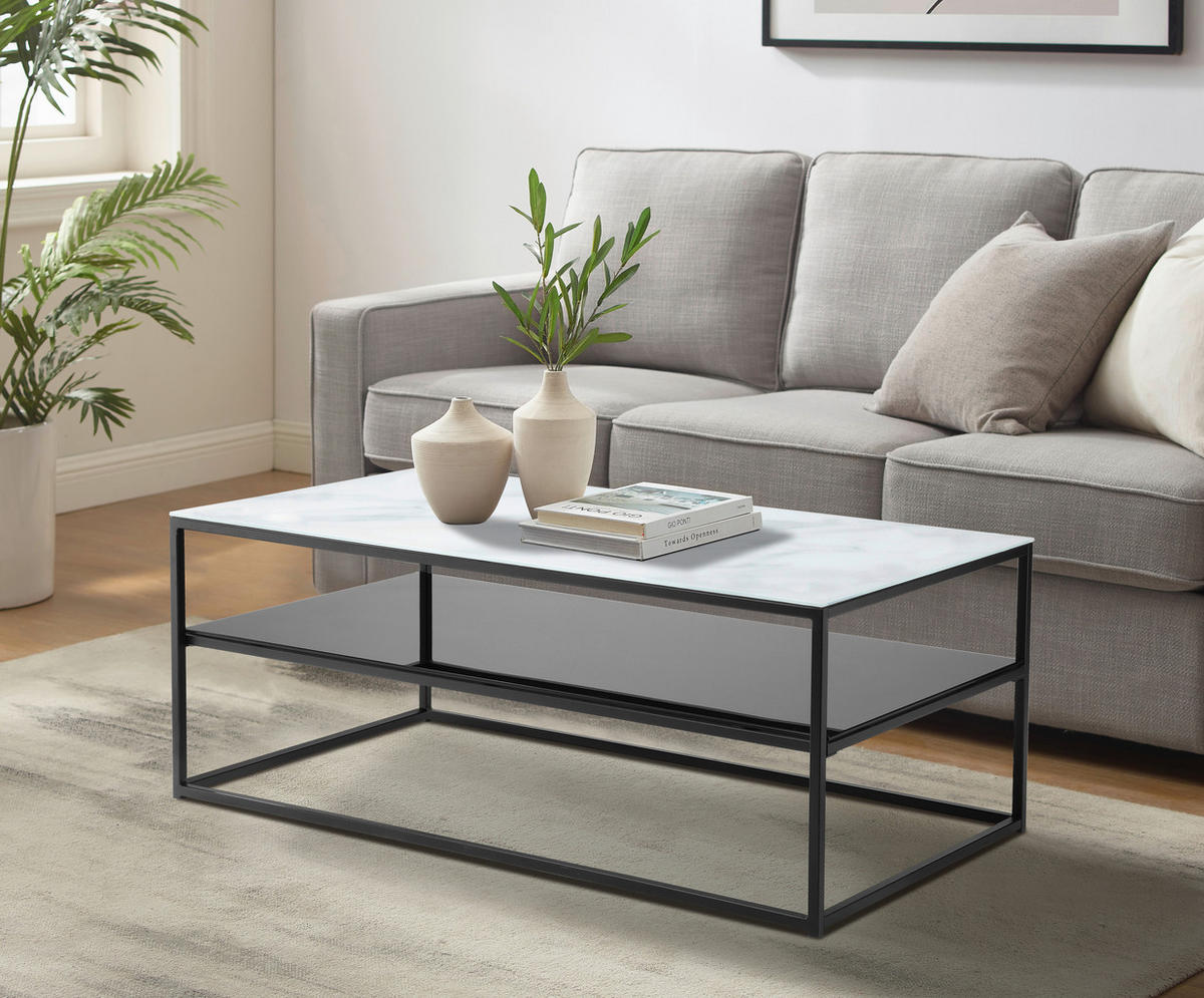 COUCHTISCH in Metall, Glas 110/60/43 cm  - Schwarz/Weiß, Design, Glas/Metall (110/60/43cm) - Livetastic