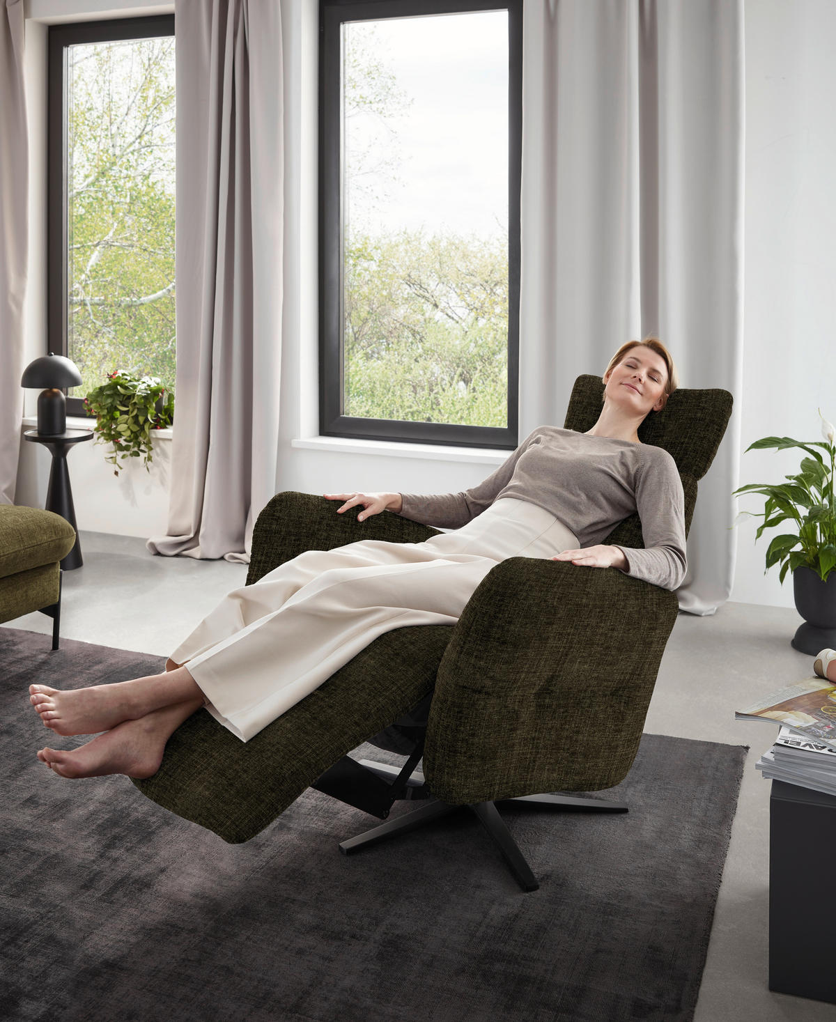 RELAXSESSEL in Textil Olivgrün  - Schwarz/Olivgrün, Design, Textil/Metall (78/113/90cm) - Dieter Knoll
