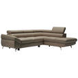 ECKSOFA in Echtleder Haselnussfarben  - Chromfarben/Haselnussfarben, Design, Leder/Metall (270/220cm) - Novel