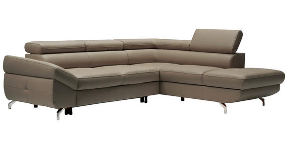 ECKSOFA in Echtleder Haselnussfarben - Chromfarben/Haselnussfarben, Design, Leder/Metall (270/220cm) - Novel