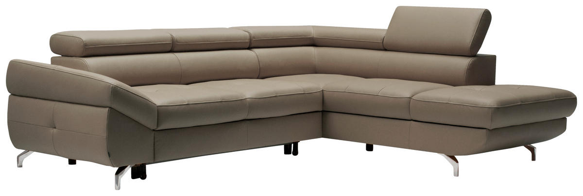 ECKSOFA in Echtleder Haselnussfarben  - Chromfarben/Haselnussfarben, Design, Leder/Metall (270/220cm) - Novel