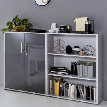 AKTENSCHRANK Grau, Anthrazit Hochglanz  - Anthrazit Hochglanz/Grau, MODERN, Holzwerkstoff (168,8/113,6/33cm) - MID.YOU