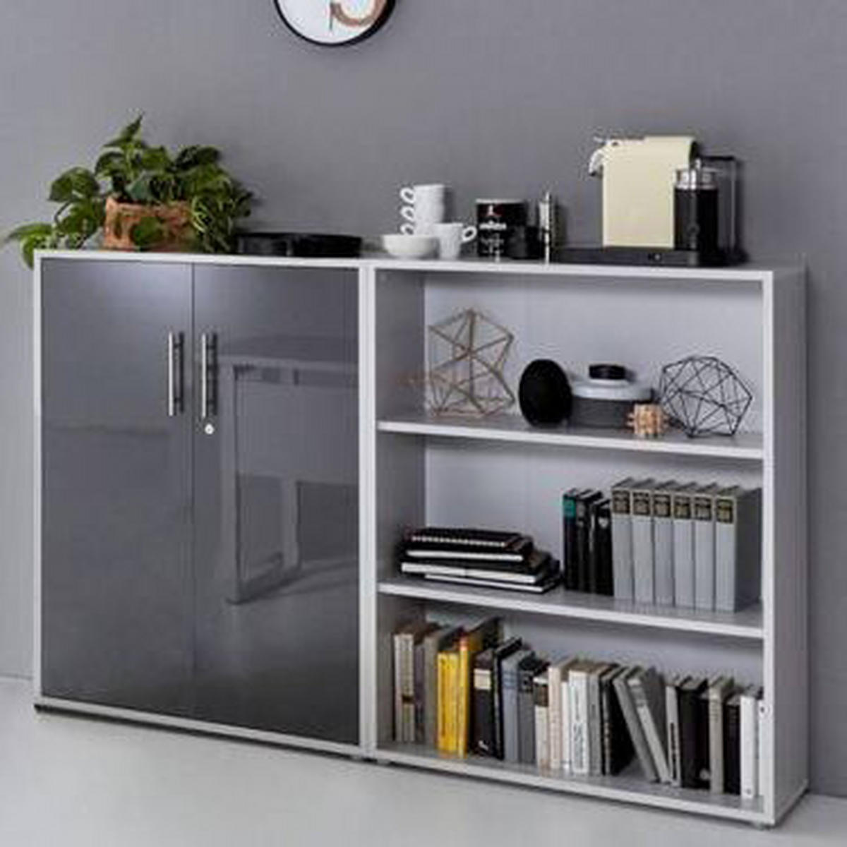 AKTENSCHRANK Grau, Anthrazit Hochglanz  - Anthrazit Hochglanz/Grau, MODERN, Holzwerkstoff (168,8/113,6/33cm) - MID.YOU