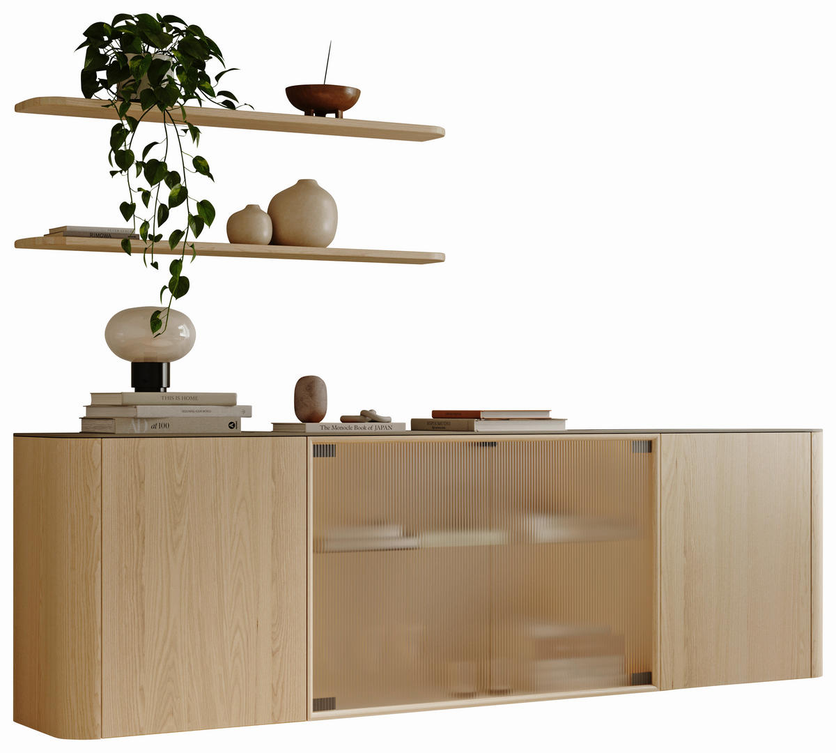 SIDEBOARD Eschefarben, Greige  216/68/37 cm  - Greige/Eschefarben, Natur, Glas/Holz (216/68/37cm) - Walden