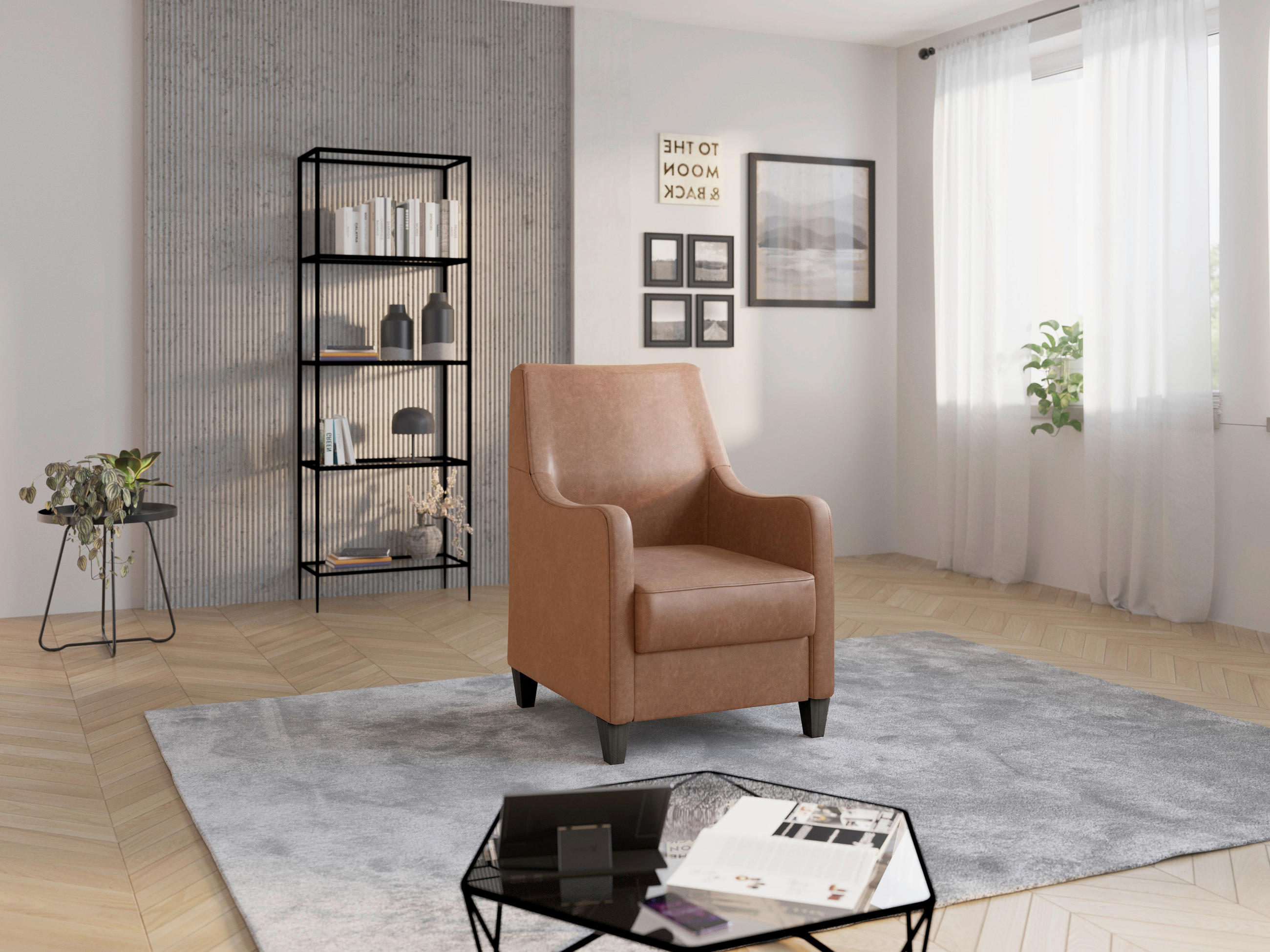 SESSEL Mikrofaser Cognac  - Wengefarben/Cognac, Konventionell, Holz/Textil (70/93/75cm) - Sit & More