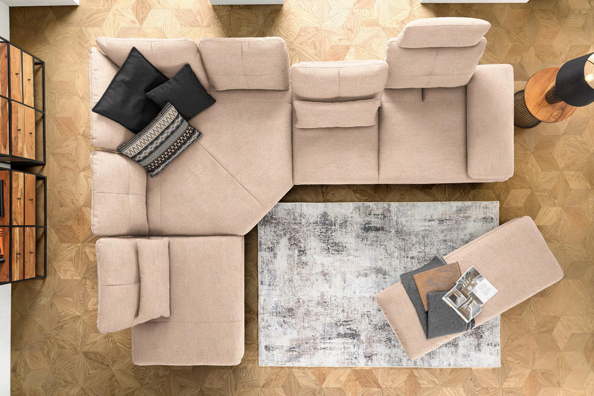 ECKSOFA in Flachgewebe Hellbraun  - Hellbraun/Schwarz, Design, Textil/Metall (271/344cm) - Chilliano