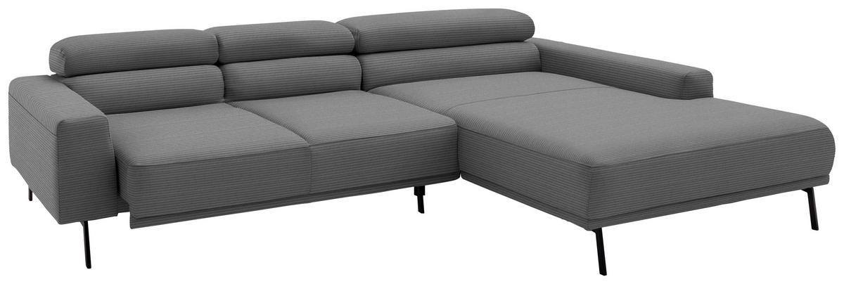 ECKSOFA Cord Dunkelgrau  - Dunkelgrau/Schwarz, Design, Textil/Metall (293/215-217cm) - Schöner Wohnen