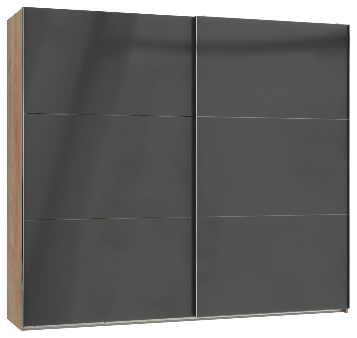 SCHWEBETÜRENSCHRANK 200/216/65 cm 2-türig Grau, Eichefarben  - Chromfarben/Eichefarben, MODERN, Holzwerkstoff (200/216/65cm) - MID.YOU