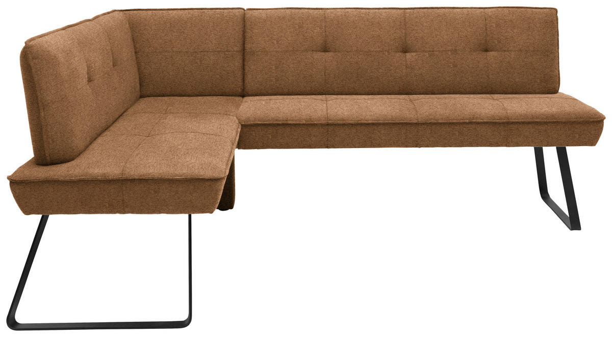 ECKBANK 134/227 cm Flachgewebe Schwarz, Cognac Metall   - Cognac/Schwarz, Design, Textil/Metall (134/227cm) - Dieter Knoll