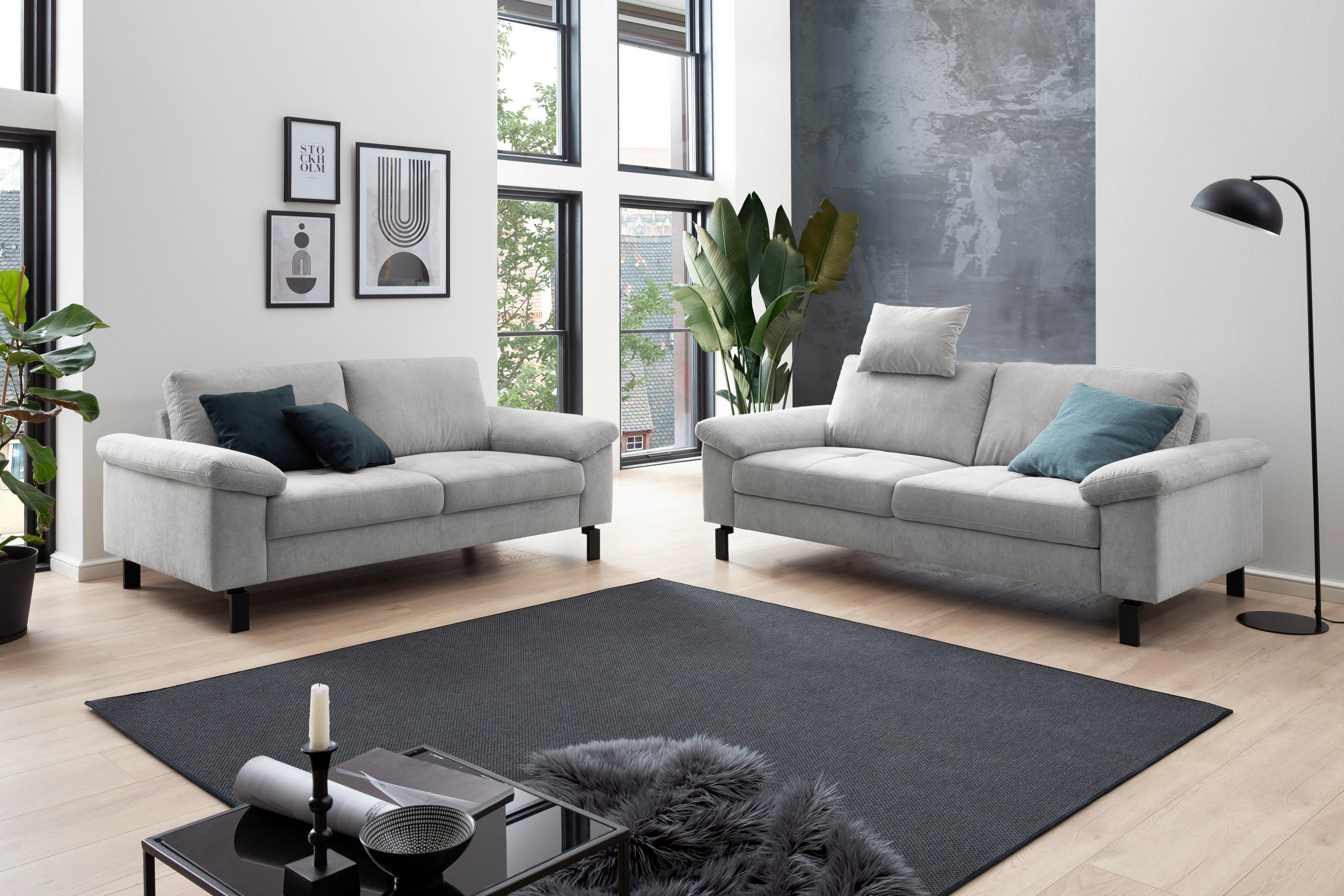 2,5-SITZER Velours Silberfarben  - Silberfarben/Schwarz, Design, Textil/Metall (206/86/97cm) - Pure Home Lifestyle