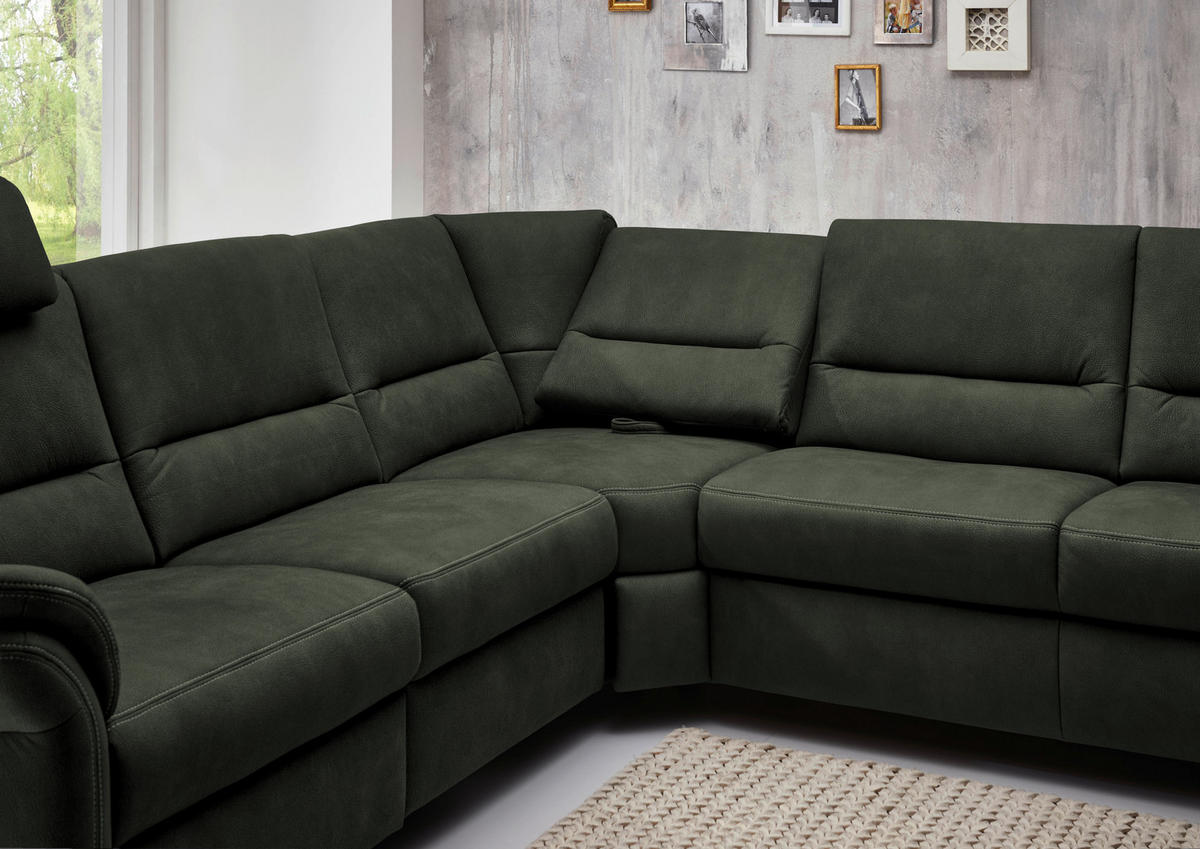 WOHNLANDSCHAFT  in Mikrofaser Dunkelgrün  - Dunkelgrün/Alufarben, KONVENTIONELL, Textil/Metall (262/335/173cm) - Beldomo System