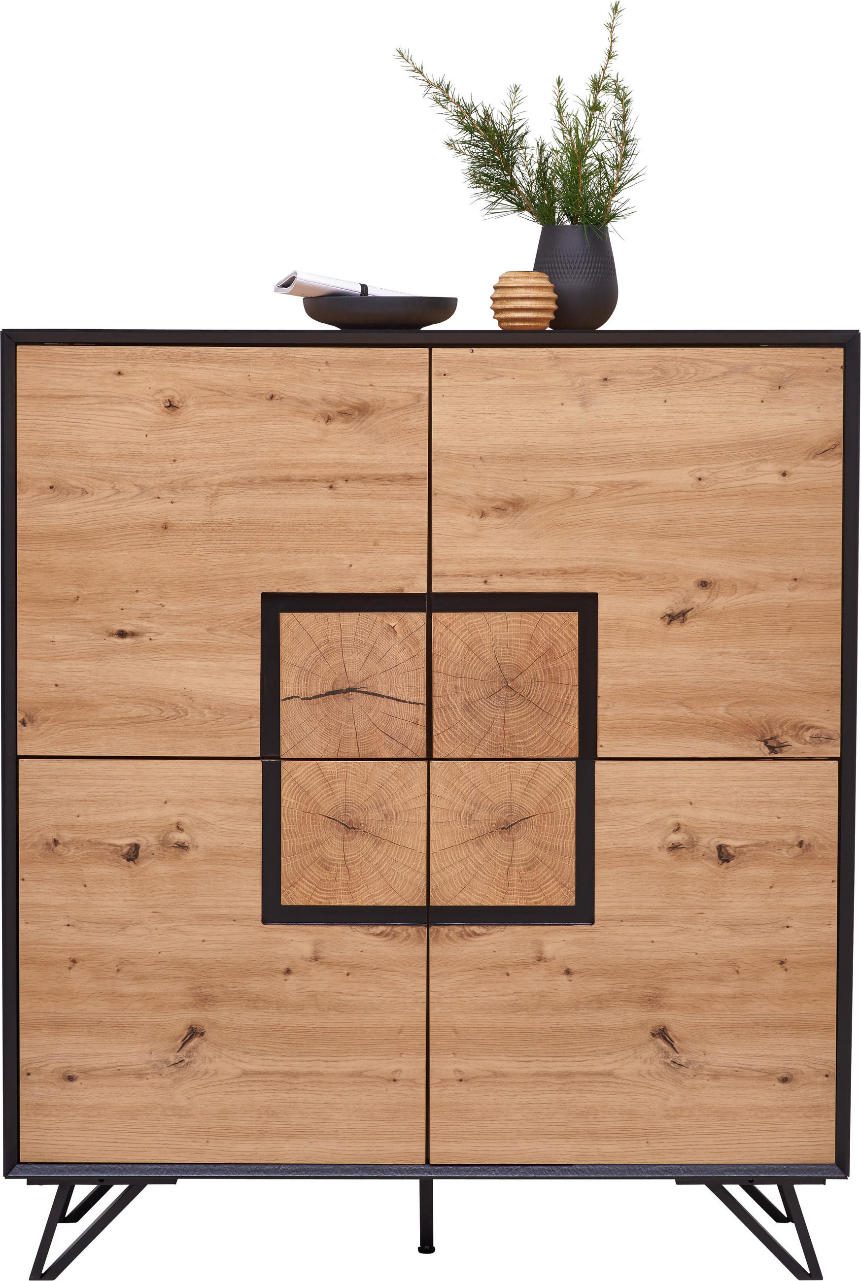 HIGHBOARD  in 116/131/40 cm  - Eichefarben/Schwarz, Holzwerkstoff/Metall (116/131/40cm) - Xora
