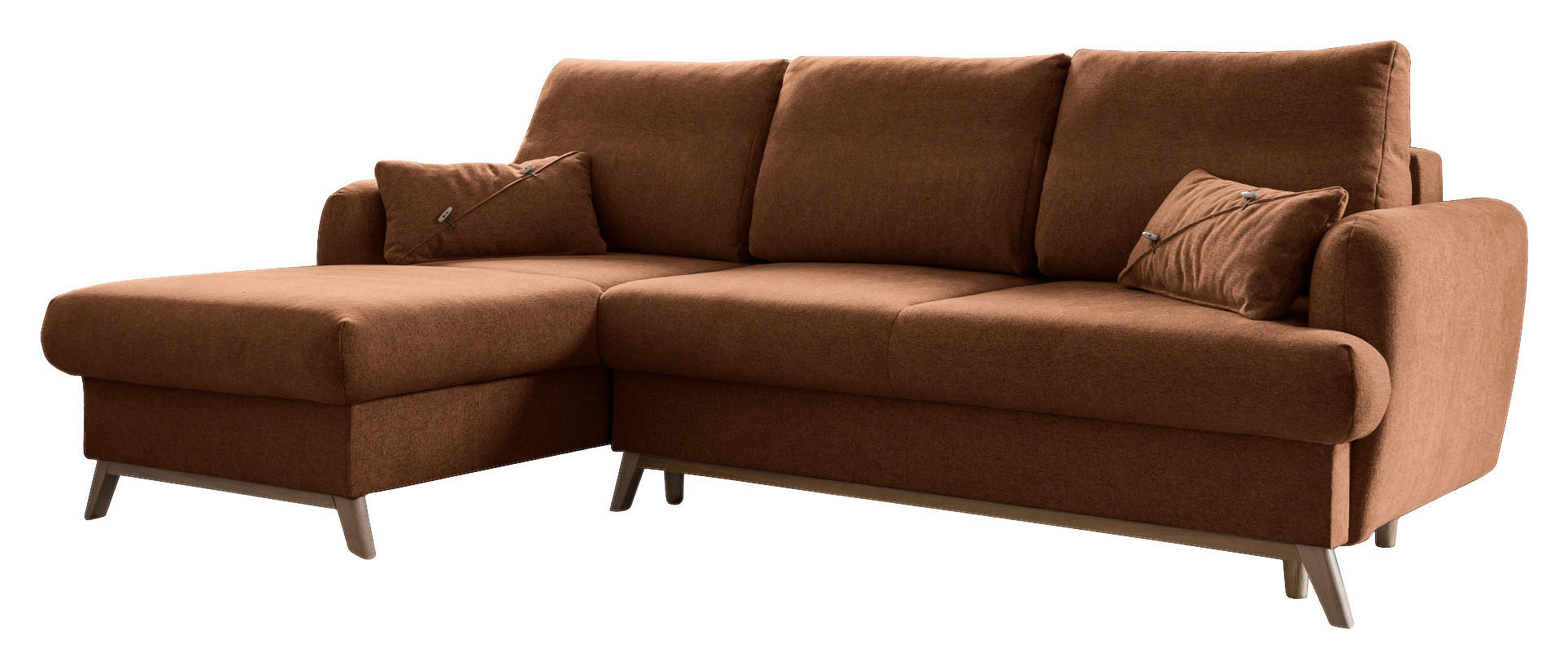 ECKSOFA Terracotta Chenille  - Terracotta/Naturfarben, Holz/Textil (157/235cm) - MID.YOU