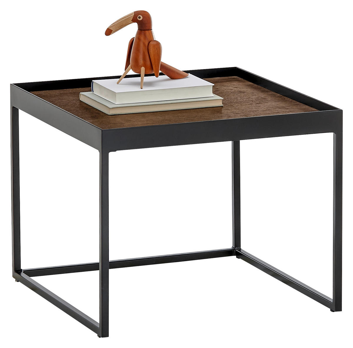 COUCHTISCH Eiche massiv 50/50/39 cm quadratisch Schwarz, Eiche dunkel  - Eiche dunkel/Schwarz, Natur, Holz/Metall (50/50/39cm) - SetOne by Musterring