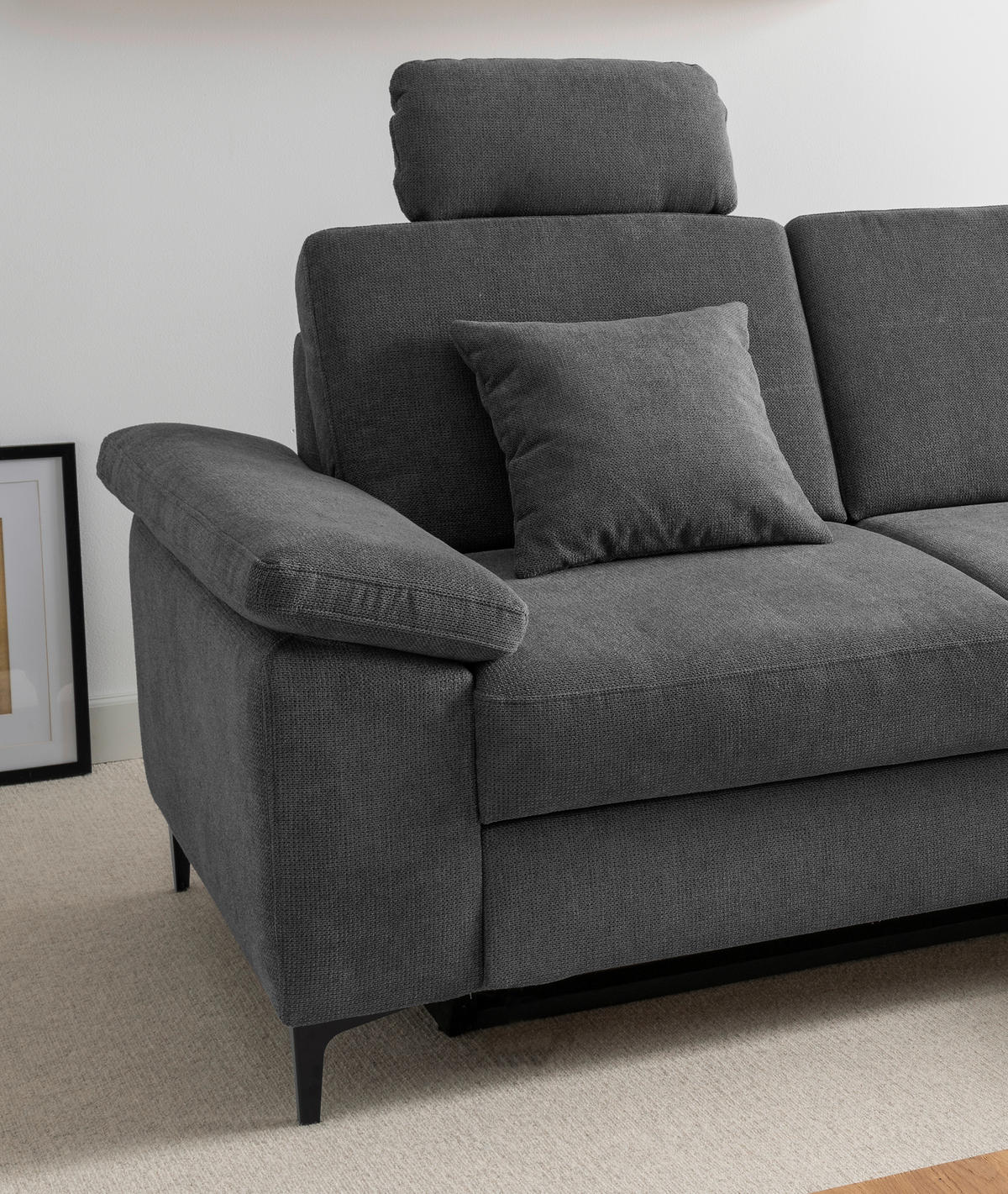 ECKSOFA Chenille Anthrazit  - Anthrazit/Schwarz, Konventionell, Textil/Metall (245/151cm) - Livetastic