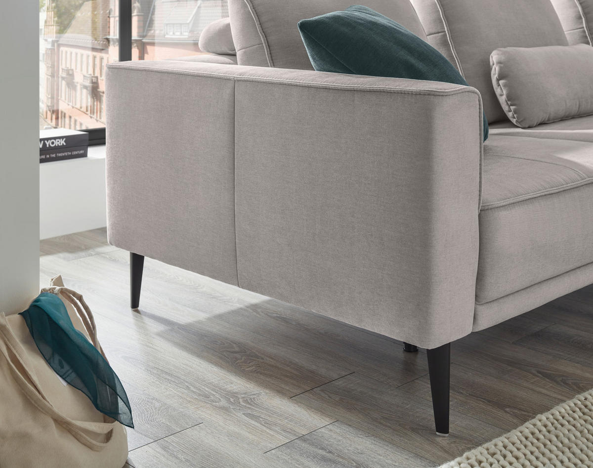ECKSOFA Hellgrau Flachgewebe  - Hellgrau/Schwarz, KONVENTIONELL, Textil/Metall (279/193cm) - SetOne by Musterring