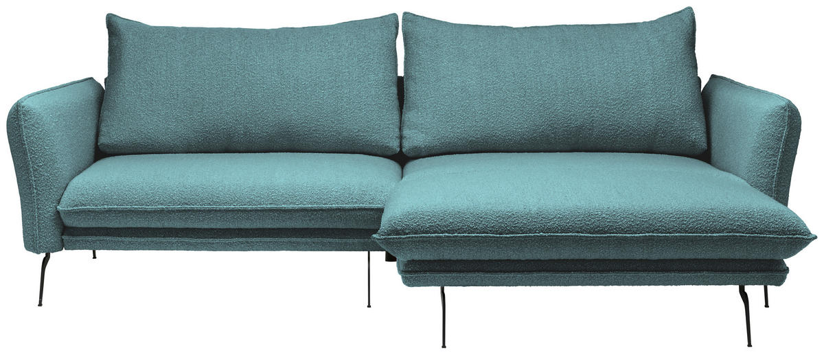 ECKSOFA Hellblau Bouclé  - Schwarz/Hellblau, Design, Textil/Metall (277/182cm) - Stylife