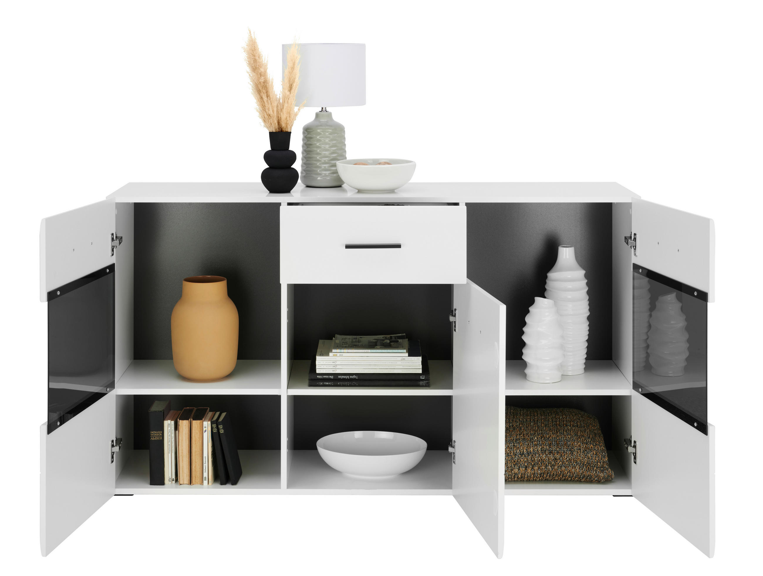 ŠIROKÁ KOMODA, antracitová, biela, 150/84,6/41,6 cm - biela/antracitová, Basics, kompozitné drevo/plast (150/84,6/41,6cm) - Hom`in