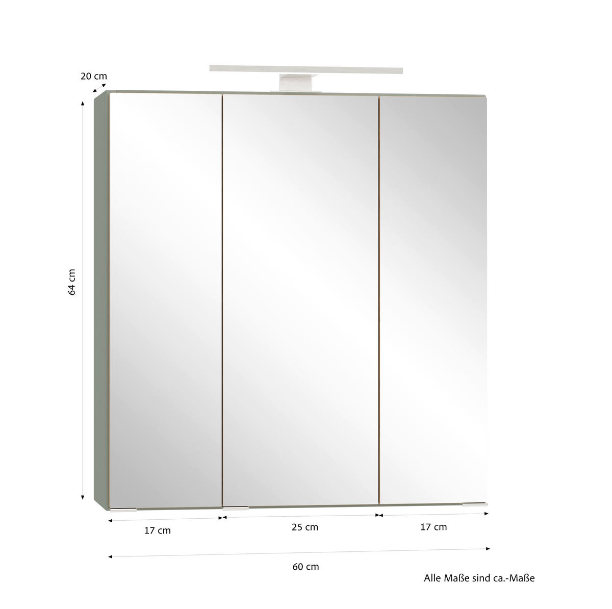 SPIEGELSCHRANK 60/64/20 cm  - Schilfgrün/Edelstahlfarben, Trend, Glas/Holzwerkstoff (60/64/20cm) - Held