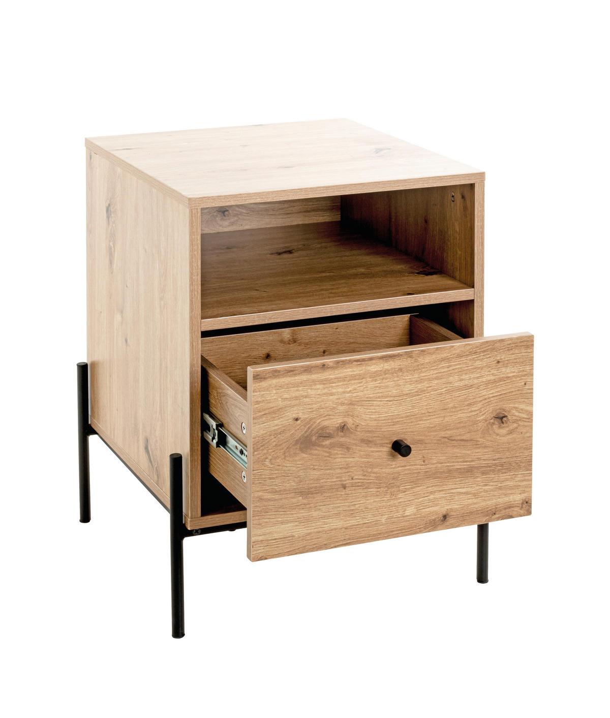 NACHTSCHRANK 45/60/47 cm  - Eichefarben/Schwarz, Design, Holzwerkstoff/Metall (45/60/47cm)