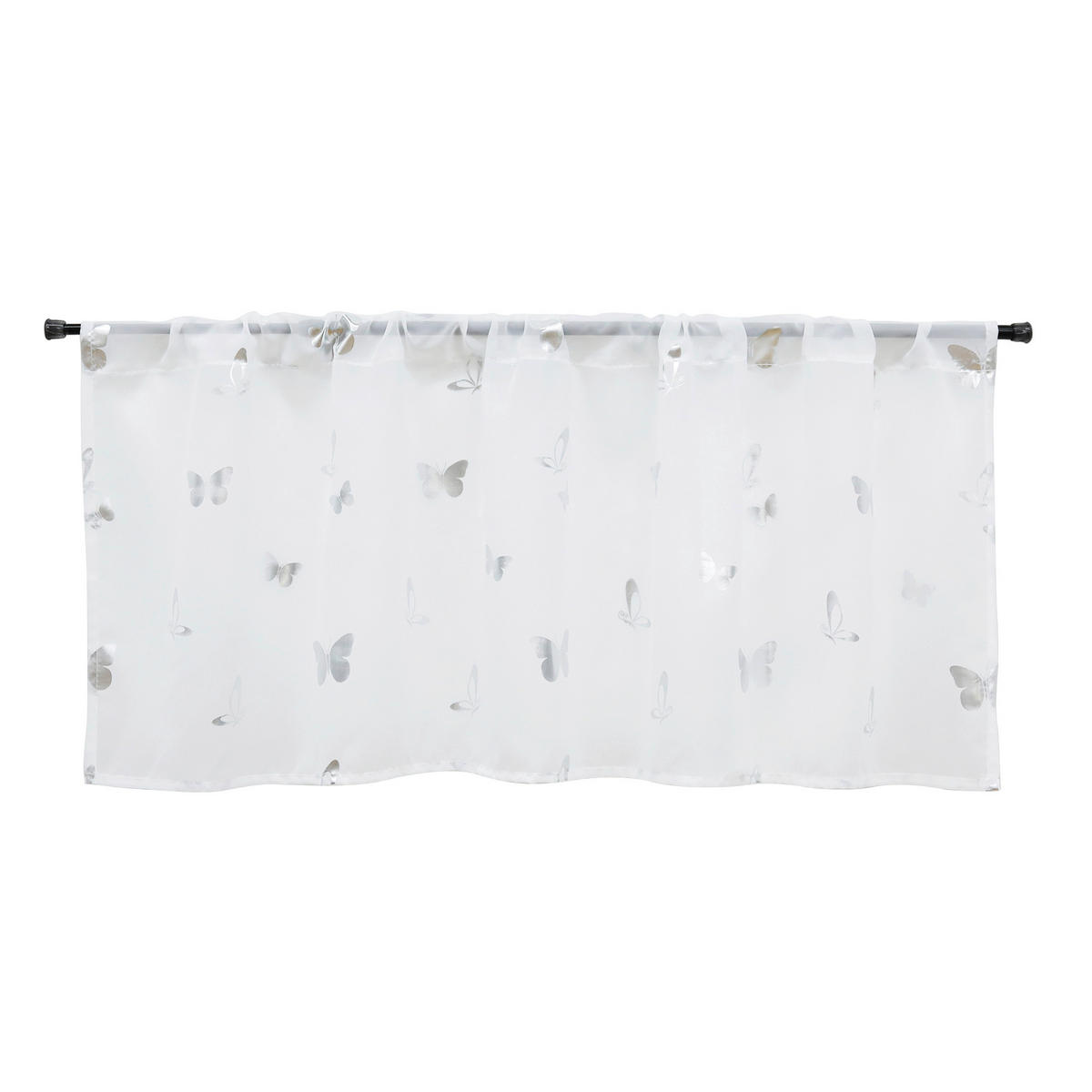 KURZGARDINE   90/45 cm   - Weiß Hochglanz/Silberfarben, Basics, Textil (90/45cm) - Joyswahl