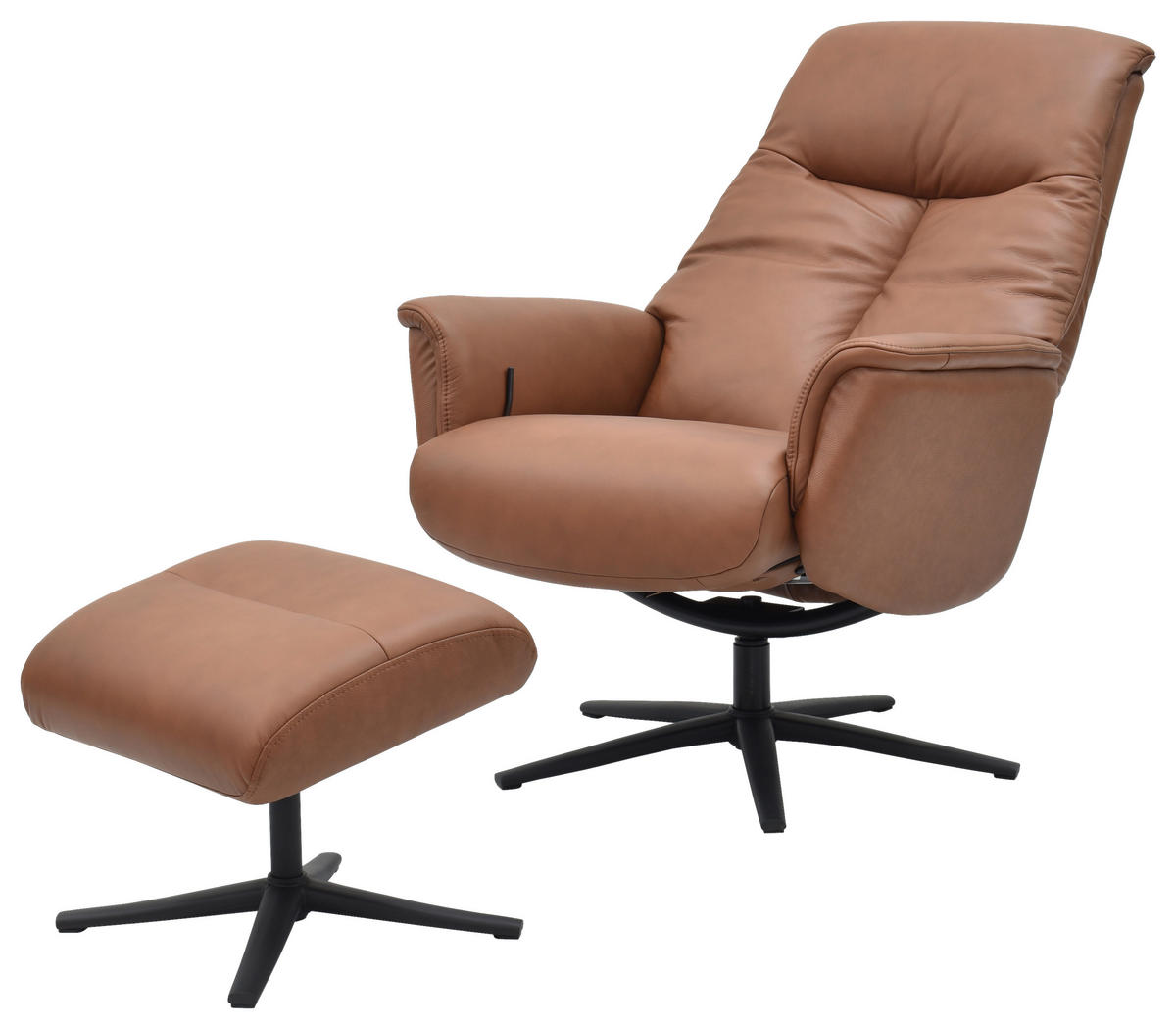 RELAXSESSELSET Lederlook Echtleder    - Cognac/Schwarz, Design, Leder/Holz (72/109/86/111/81cm) - Livetastic